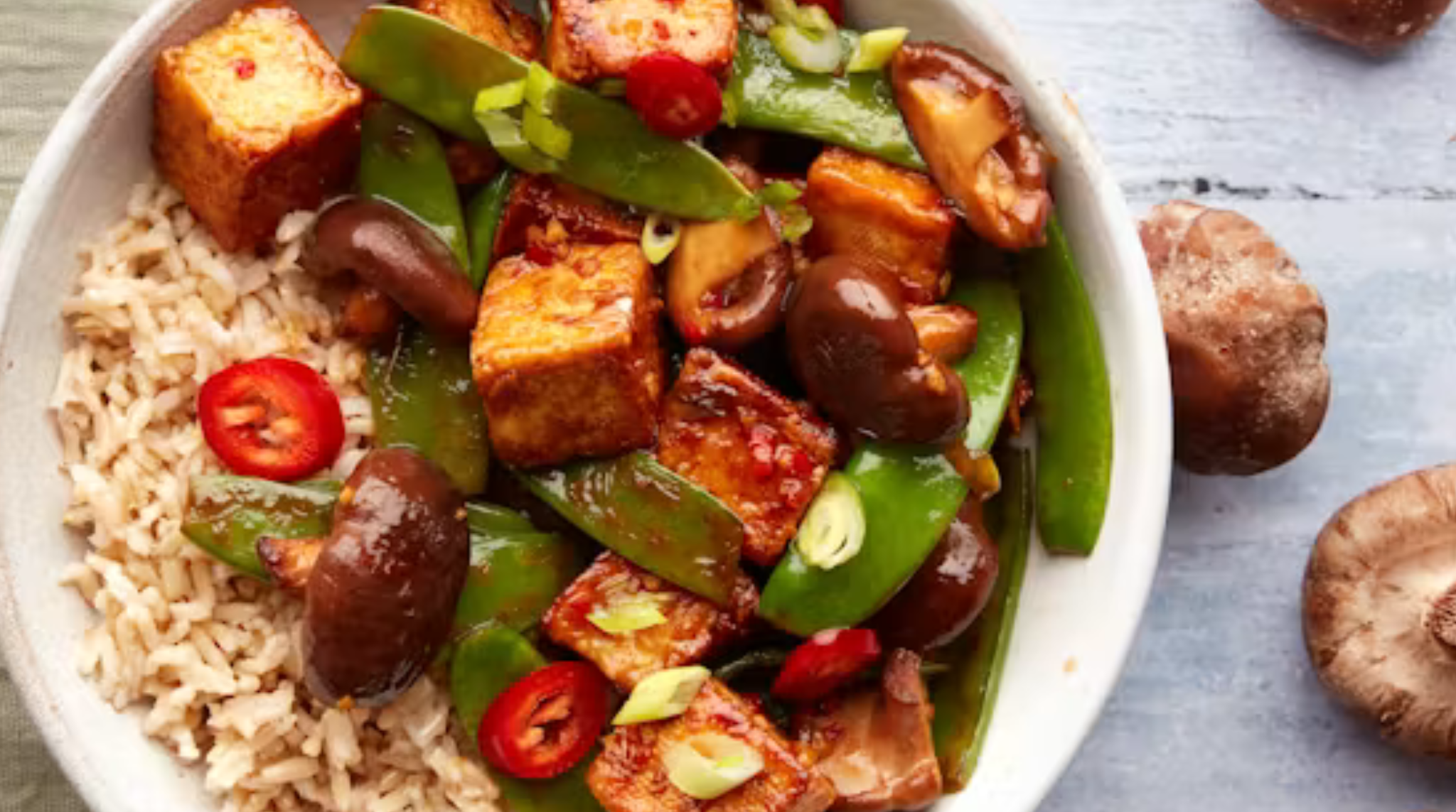 Sticky tamarind TOFU & mushroom stir fry